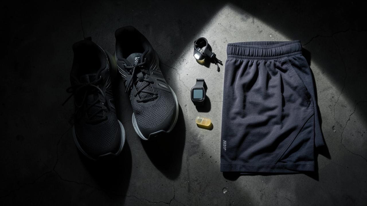 Running shoes, a watch and race kit