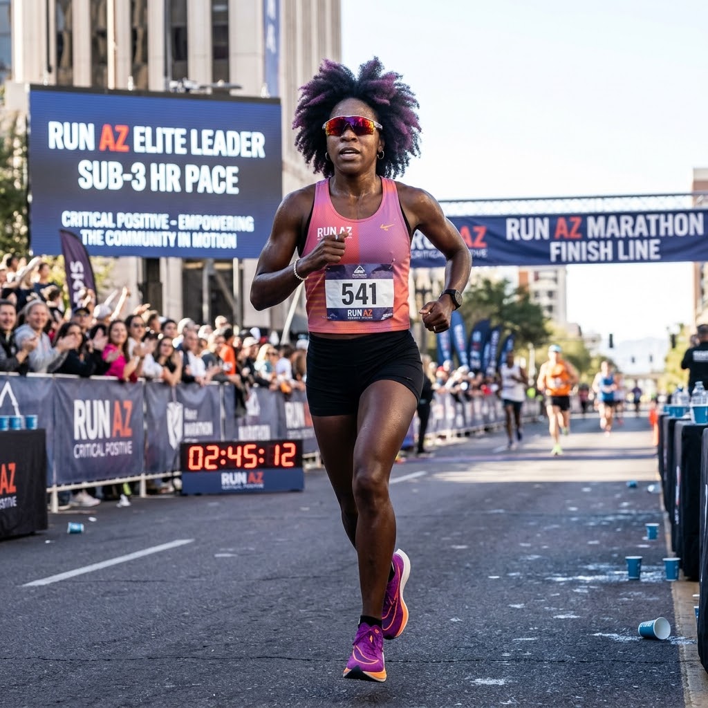 Tina racing through a city marathon
