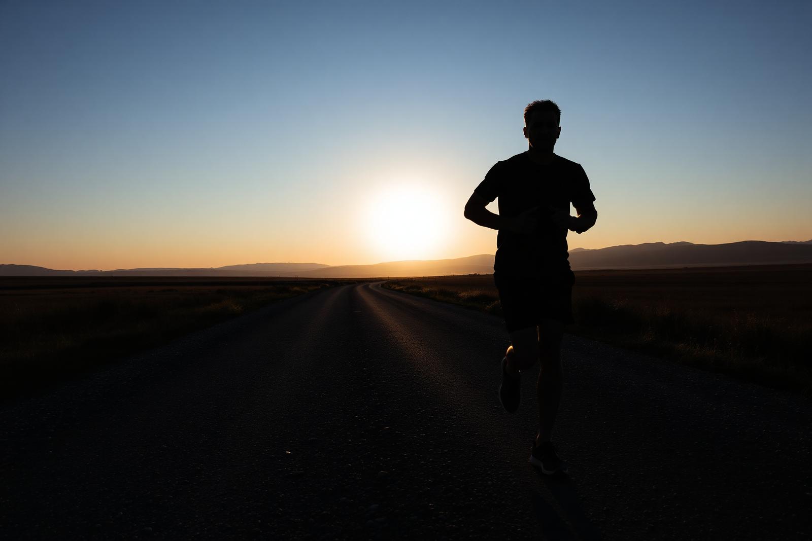 Runner on an open road at sunrise